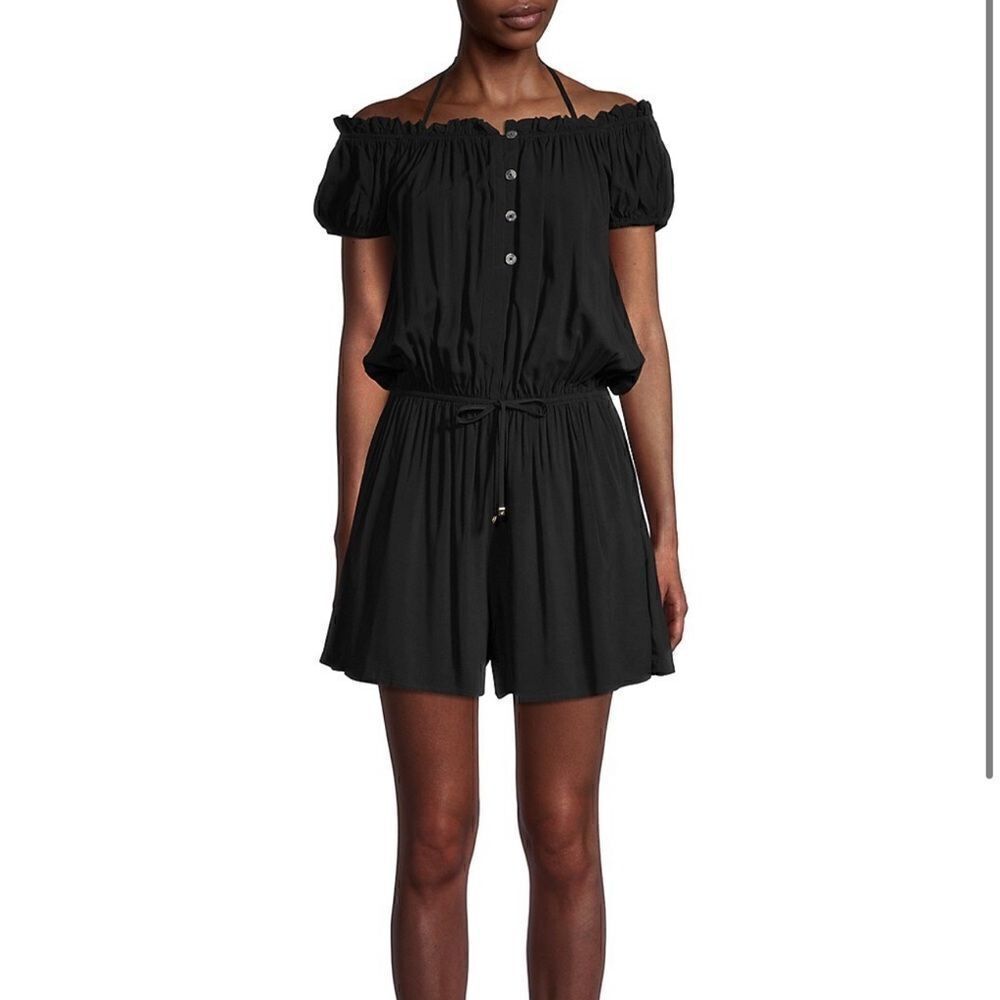 NWOT KATE SPADE Off-The-Shoulder Tie-Waist Playsuit black S